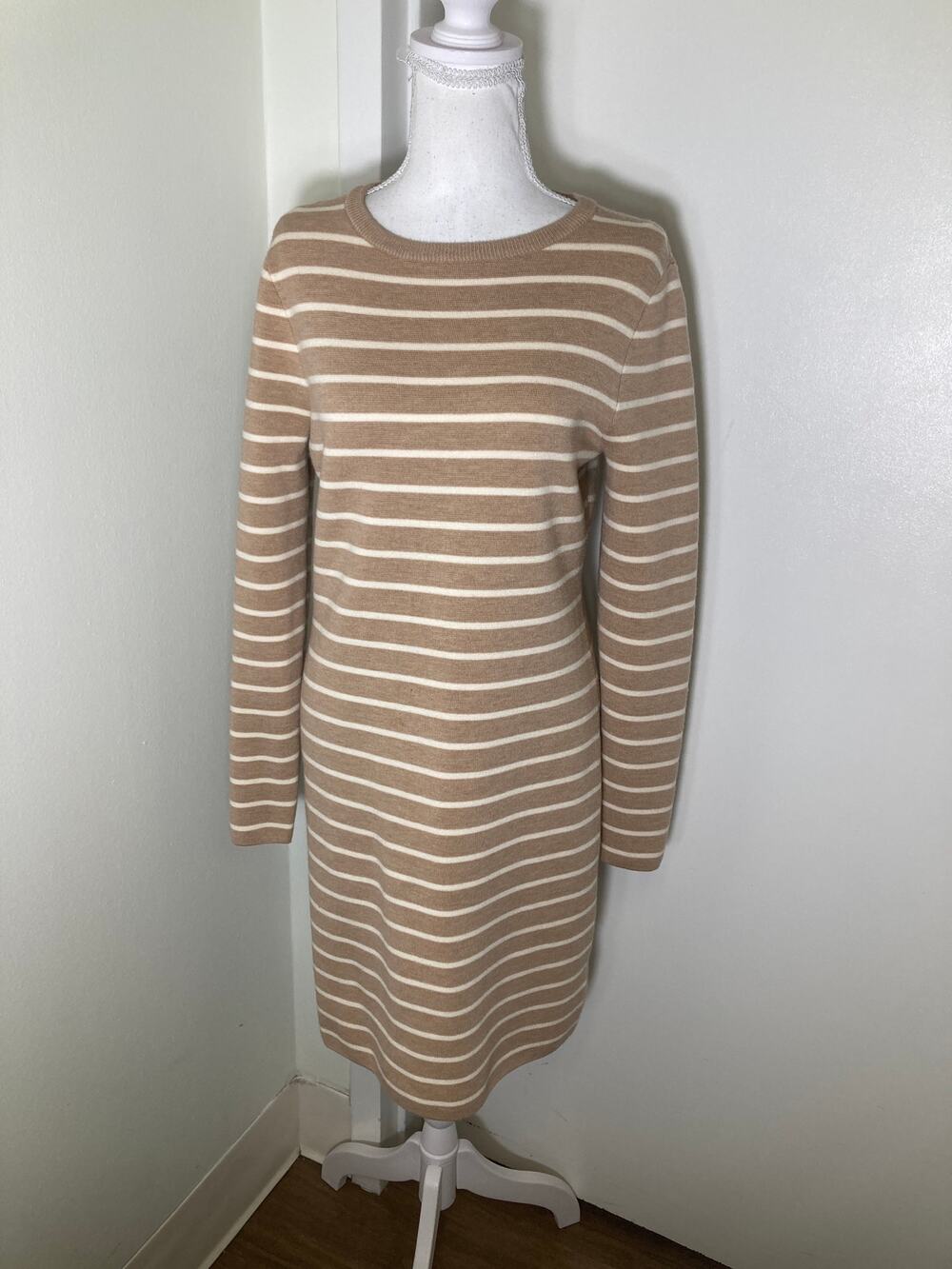 Vineyard vines Merino Wool Tan and White Striped Midi Sz XS
